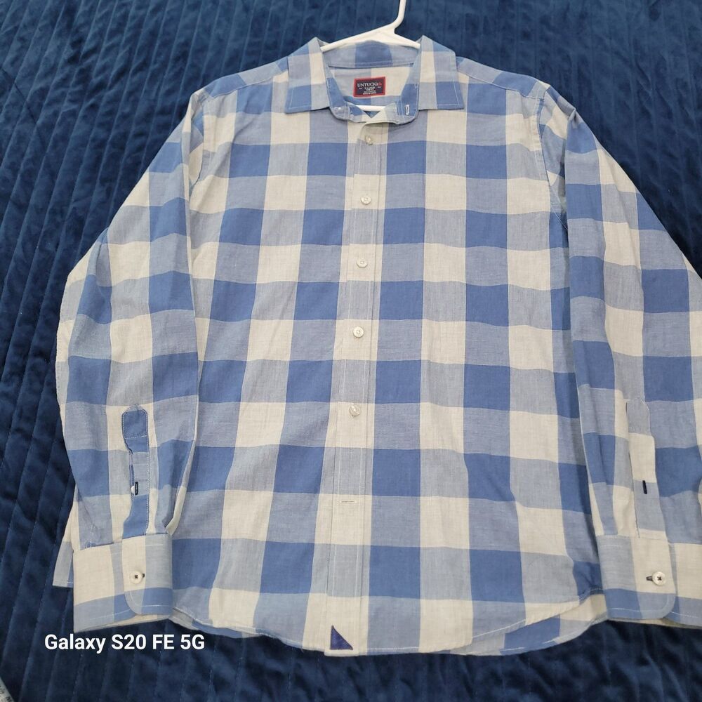 UNTUCKit Shirt Mens XL Slim Fit Blue/Gray Checkered Long Sleeve Button-Up B28